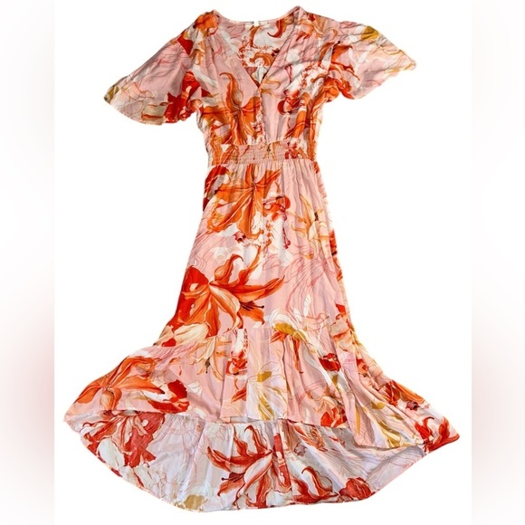 Abel the Label Flower Bomb Hi Low Dress Anthropologie Size XS Orange Floral - Picture 7 of 7